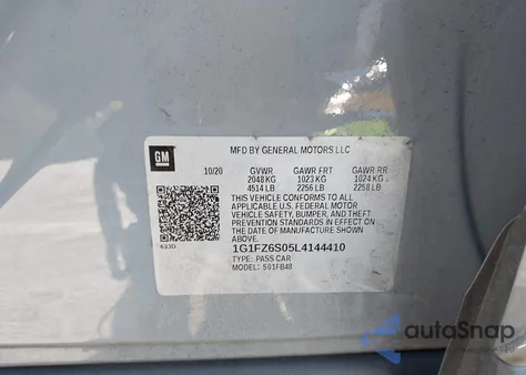 2020 Chevrolet Bolt Ev Fwd Premier z USA, uszkodzony, nr VIN 1G1FZ6S05L4144410